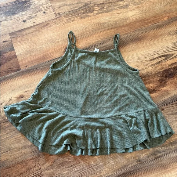 Old Navy Olive Ribbed Ruffle-Hem Tank - Picture 2 of 3